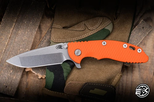 Hinderer Knives XM-18 Flipper Knife Orange G10/Bronze Stonewash 3.5" MagnaCut Spanto Stonewash