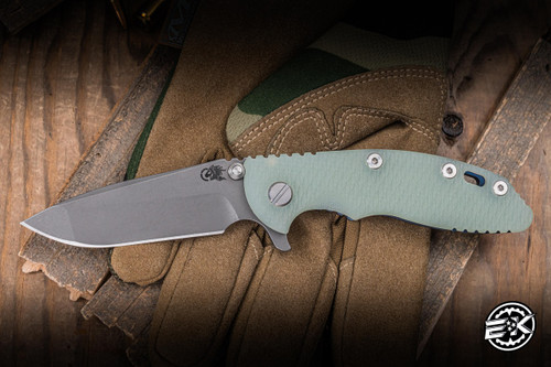 Hinderer Knives XM-18 Flipper Knife Translucent Green G10/Battle Blue 3.5" MagnaCut Spanto Stonewash