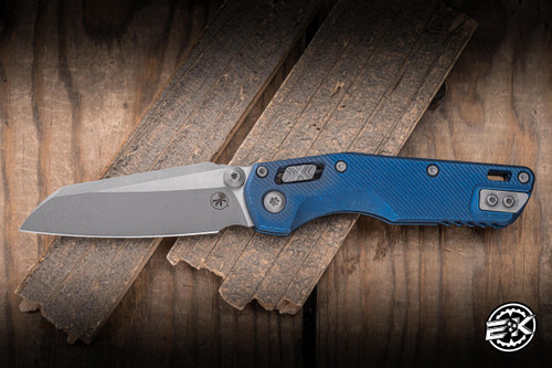 Microtech Marfione Select MSI Mini Ram-LOK Folding Knife Antique Blue Fluted Titanium, Blue Ti Accents 3.25" M390 Sheepsfoot Apocalyptic 210M-10APFLMS2