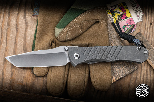Preowned-Chris Reeve Knives Umnumzaan Folding Knife Titanium 3.6" MagnaCut Tanto Stonewash