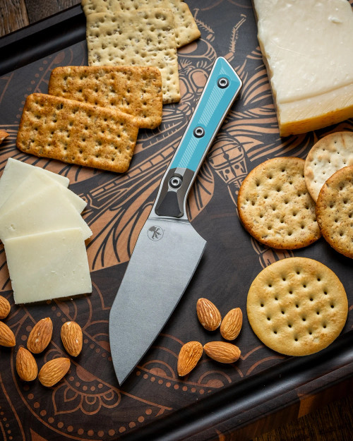Microtech Kitchen Cutlery Santoku Knife Caribbean Blue G10/Carbon 4.2" M390 Stonewash 3300B-10CA