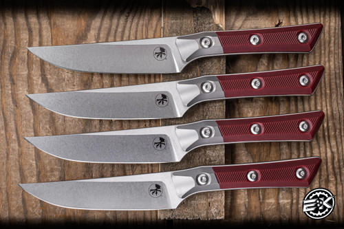 Microtech Steak Knife Fixed Blade Kitchen Set Merlot G10 4.5" M390 Stonewash 3600B-10SETMR