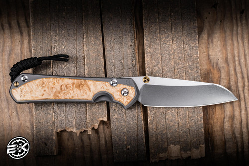 Left Handed-Chris Reeve Knives Large Sebenza 31 Folding Knife Glass Blasted Titanium, Box Elder Inlay 3.6" MagnaCut Insingo Stonewash L31-1127