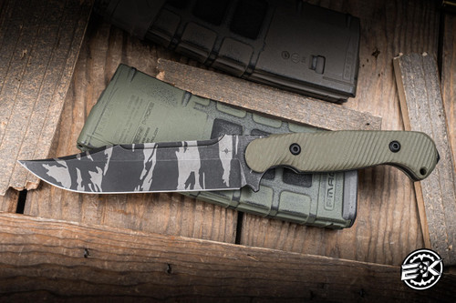 Preowned-Toor Valor MK1 Tropic Thunder Fixed Blade Knife Jungle Green G10 5.5" 3V Clip Point Tiger Stripe Camo (Limited Edition)