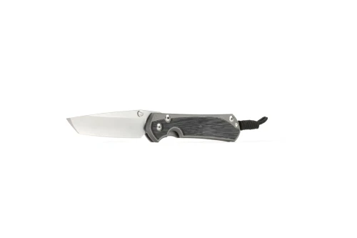 Left Handed-Chris Reeve Knives Large Sebenza 31 Folding Knife Glass Blasted Titanium, Black Canvas Micarta Inlay 3.6" MagnaCut Tanto Stonewash L31-1233