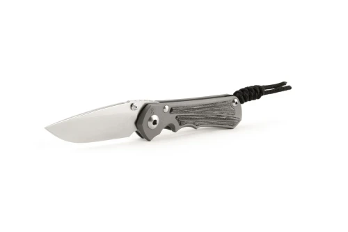 Left Hand-Chris Reeve Knives Large Inkosi Folding Knife Glass Blasted Titanium, Black Canvas Micarta Inlay 3.6" MagnaCut Tanto Stonewash LIN-1133