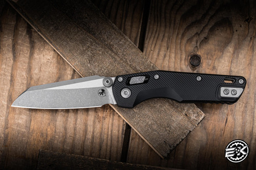 Microtech MSI Mini Ram-Lok Folding Knife Black Fluted Aluminum 3.25" M390 Wharncliffe Apocalyptic Stonewash 210M-10APFL