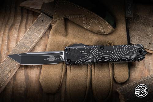 Microtech UTX-85 Gen IV OTF Automatic Knife Topographic Black Aluminum 3.1" M390 Tanto 12334-1TP