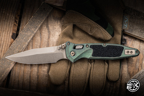 Microtech Marfione Select Socom RAM-LOK Manual Folding Knife Antique Green Titanium, Textured Inlay 4" M390 Spearpoint Bronze Stonewash 160RL-13SMS1