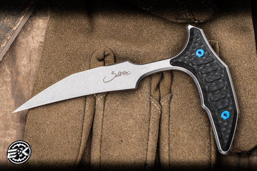 Microtech Marfione Select Bee Push Dagger Black Carbon Fiber, Blue Ti Accents 2.5" 440C Stonewash 218-10MS5
