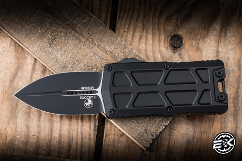 Microtech Exocet II Automatic OTF Money Clip Knife Aluminum 2.3" M390 Dagger Black 1157-1T