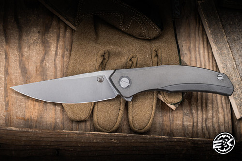 Shirogorov Knives Q95 Ursus Folding Knife Titanium 3.75" Elmax Drop Point Stonewash