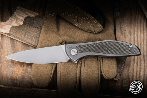 Shirogorov Knives Neon Lite Folding Knife Green Micarta 3.34" Elmax Drop Point Stonewash