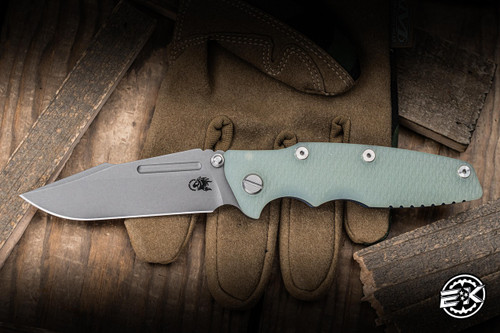 Rick Hinderer Knives Eklipse Skinny Non-Flipper Knife Translucent Green G10/Battle Blue Titanium 3.5" MagnaCut Harpoon Spearpoint Working Finish