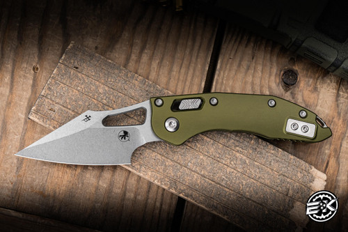 Microtech M-Stitch Ram-LOK OD Green Aluminum 3.25" M390 Stonewash 169MRL-10OD