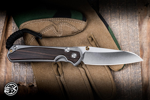 Left Hand-Chris Reeve Knives Small Sebenza 31 Folding Knife Glass Blasted Titanium, Macassar Ebony Inlay 3" MagnaCut Insingo Stonewash S31-1129