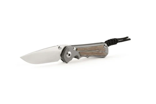 Left Hand-Chris Reeve Knives Small Inkosi Folding Knife Glass Blasted Titanium, Natural Canvas Micarta Inlay 2.75" MagnaCut Insingo Stonewash SIN-1127