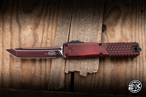 Microtech Ultratech Gen IV OTF Automatic Knife Red Abrasion Half Tri Grip 3.5" M390 Tanto 11234HT-1RDAA