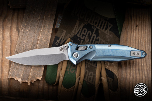 Microtech Marfione Select Socom Delta RAM-LOK Folding Knife Ice Blue Titanium, Blue Ti Accents 3.8" M390 Spearpoint Stonewash 159RL-10SMS7