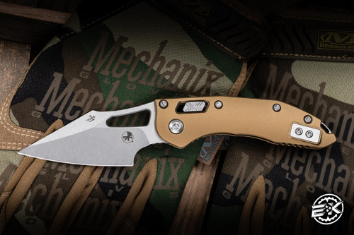 Microtech M-Stitch Ram-LOK Folding Knife Tan Aluminum 3" M390 Spearpoint Stonewash 169MRL-10TA