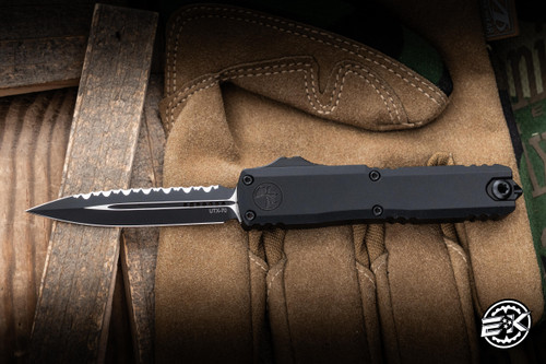 Microtech UTX-70 Gen IV Automatic OTF Knife Black Tactical Aluminum 2.5" M390 Dagger Full Serrated 11474-3T