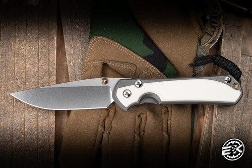 Preowend-Chris Reeve Knives Large Sebenza 31 Folding Knife Titanium, Elforyn Inlay 3.6" MagnaCut Drop Point Stonewash L31-1602