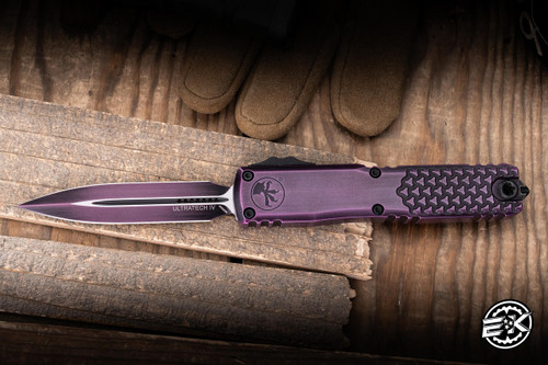 Microtech Ultratech Gen IV OTF Automatic Knife Half Tri Grip Purple Abrasion Aluminum 3.5" M390 D/E Dagger 11224HT-1PUAA