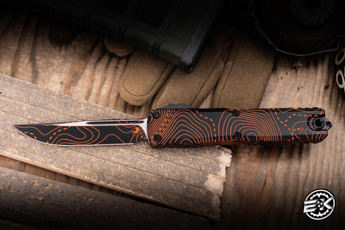 Microtech Ultratech Signature Series Gen IV OTF Automatic Knife Topographic Black/Orange Camo Aluminum 3.5" M390 Drop Point 11214-1TPBKORCS
