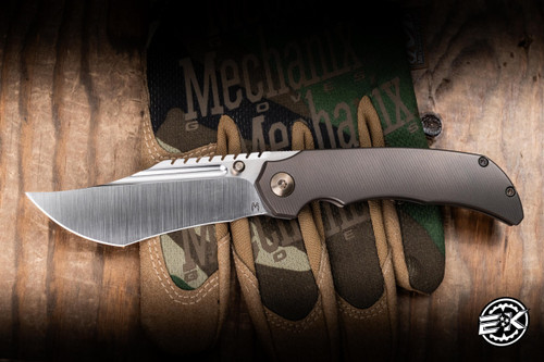 Preowned-Merriken Knives Mini Ultimatum Flipper Knife Titanium 3.25" MagnaCut Recurve Tanto Satin 
