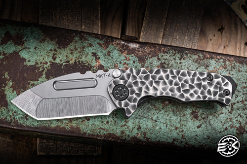 Medford Micro Praetorian "T" Folding Knife Brushed Silver "Peaks & Valleys" Black Titanium 2.9" S45VN Tanto Tumbled