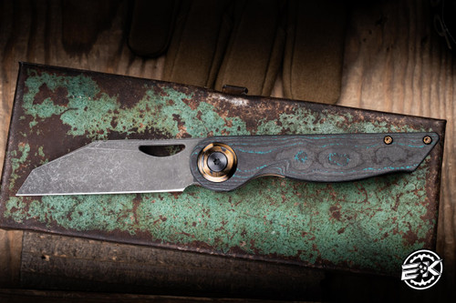 Hypercut Knives Custom Cretin Folding Knife Shipwreck CamoCarbon 3.2" S45VN Wharncliffe Dark Stonewash