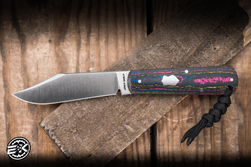 *Drop Date 6/16 @ 2PM EST"Jack Wolf Knives Gateway FIXEDC Fixed Blade Knife 80's Camo Carbon 2.99" 14C28N Clip Point Satin