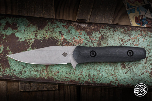Ocaso Knives- Sevra Fixed Blade Knife Milled Black G10 2.8" MagnaCut Drop Point Stonewash