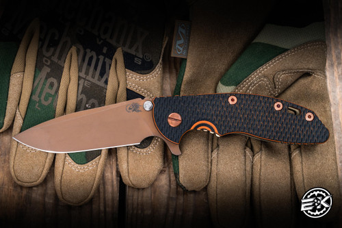 Hinderer Knives XM-18 Flipper Knife Black/Orange G10/Rose Gold Stonewash Titanium 3.5" 20CV Spanto Oil Rubbed Bronze