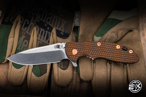 Hinderer Knives XM-18 Flipper Knife Orange/Black G10/Textured Stonewash Bronze Titanium 3.5" S45VN Spearpoint