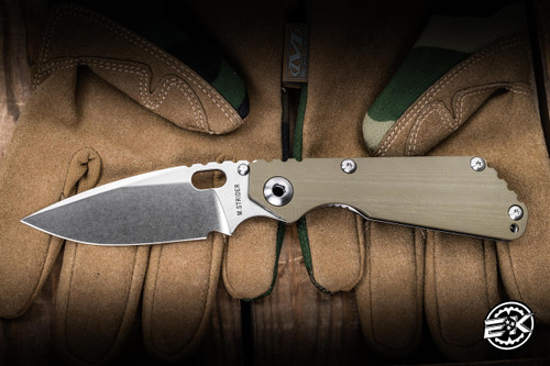 Mick Strider Knives SnG Folding Knife Forest Green G10/Flamed Titanium 3.5" 20CV Stonewash