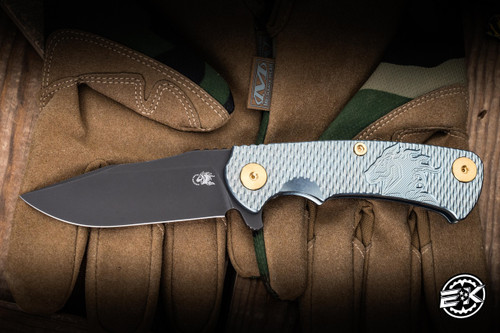 Rick Hinderer Knives Project X Flipper Knife Double Anodized Iced Blue Horsehead Titanium 3.65" MagnaCut Clip Point Battle Black
