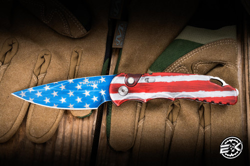 ProTech TR-5 Tactical Response Automatic Folding Knife Patriot USA Flag Cerakote Aluminum, Gold Lip Pearl Button 3.25" S35VN