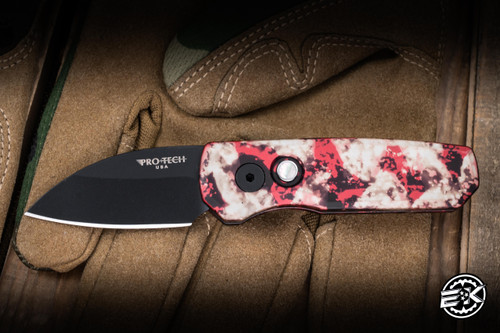 ProTech Runt 5 Custom Automatic Folding Knife Anodized "Crimson Tiger Camo" 1.9" MagnaCut Wharncliffe Black DLC R5303-CTC
