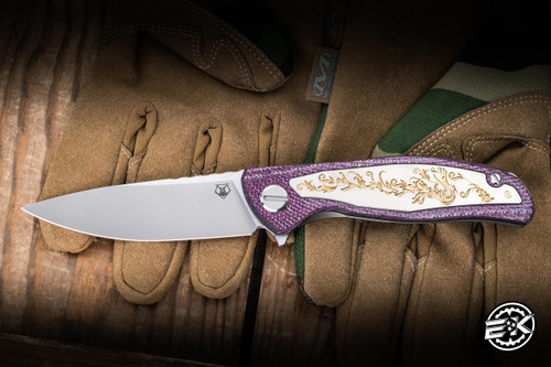Shirogorov x CRK "Hati CGG" Custom Folding Knife Purple Alutex Titanium 3.75" MagnaCut Drop Point - Blade Show Exclusive