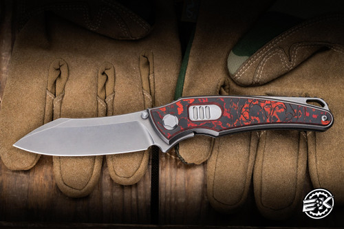 Hawk Knives Prototype SN 5 Talon Automatic Folding Knife Bright Washed Titanium/Lava Flow Fat Carbon 3.5" M390 Stonewash - Blade Show Exclusive
