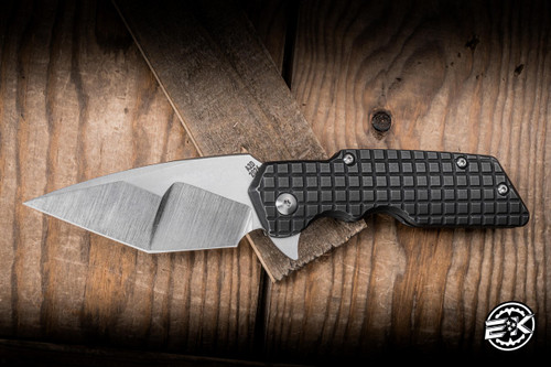 A2D Attn2Detail Mercantile Mark 1 Large Folding Knife Contoured Black Wash Frag Titanium 4" MagnaCut Drop Point Hissatsu Compound Grind - Blade Show Exclusive