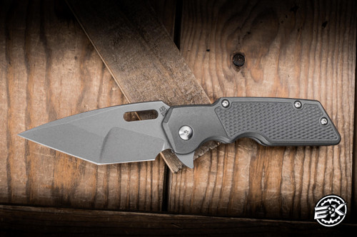 A2D Attn2Detail Mercantile Mark 1 Large Folding Knife Contoured M-16 Grip Stonewash Titanium 4" MagnaCut Drop Point Hissatsu Compound Grind - Blade Show Exclusive