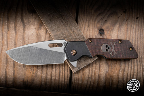 A2D Attn2Detail Mercantile Mark 1 Large Folding Knife Antique Chocolate Micarta/Integral Skull & Crossbones 4" MagnaCut Drop Point Rising Grind - Blade Show Exclusive