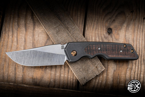 A2D Attn2Detail Mercantile Mark 3 Large Folding Knife Koa/Blackened Titanium 3.75" MagnaCut Clip Point Rising Grind - Blade Show Exclusive