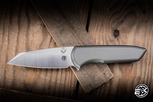  Chaves x Brad Blount Red Label Arrestor 229 Integral Folding Knife Stonewash Titanium 3.75" M390 Wharncliffe Belt Satin - Blade Show Exclusive
