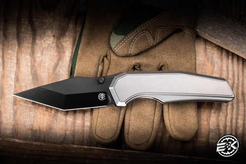 Chaves x Jake McCoy Red Label Omega Street Integral Folding Knife Bright Stonewash Titanium 3.5" M390 Tanto Bright Stonewash DLC - Blade Show Exclusive