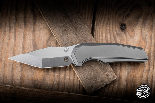 Chaves x Jake McCoy Red Label Omega Street Integral Folding Knife Stonewash Titanium 3.5" M390 Tanto Belt Finish - Blade Show Exclusive