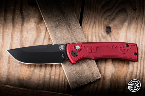 Chaves x Protech Redencion 229 Automatic Folding Knife Red Key Milled Aluminum 3.5" S35VN Drop Point Black DLC - Blade Show Exclusive