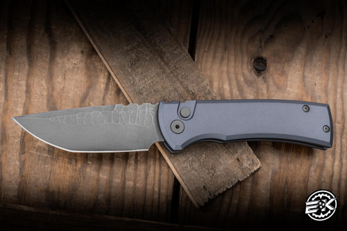 Chaves x Protech Redencion 229 Automatic Folding Knife Grey Aluminum 3.5" S35VN Tanto Stonewash Rock Grind - Blade Show Exclusive